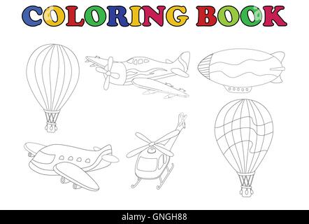 coloring book of air transportation set cartoon Stock Vector