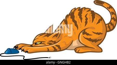 Cat Playing With Computer Mouse Stock Vector
