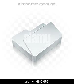 Finance icon: Flat metallic 3d Folder, transparent shadow, EPS 10 vector. Stock Vector