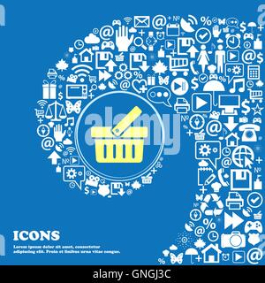 Shopping Cart sign icon. Online buying button . Nice set of beautiful icons twisted spiral into the center of one large icon. Ve Stock Vector