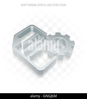 Programming icon: Flat metallic 3d Gear, transparent shadow, EPS 10 vector illustration. Stock Vector