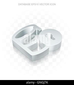Software icon: Flat metallic 3d Database With Lock, transparent shadow EPS 10 vector. Stock Vector