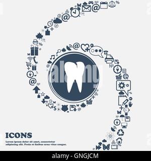 tooth icon in the center. Around the many beautiful symbols twisted in a spiral. You can use each separately for your design. Ve Stock Vector