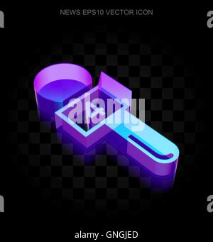 News icon: 3d neon glowing Microphone made of glass, EPS 10 vector. Stock Vector