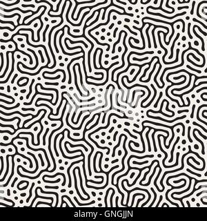 Vector Seamless Black And White Organic Jumble Lines Irregular Pattern Stock Vector