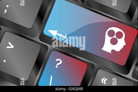 Education concept: Enter button with Head With Gears on computer keyboard . keyboard keys. vector illustration Stock Vector