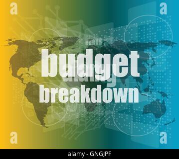 Business concept: words Budget breakdown on digital screen, 3d vector quotation marks with thin line speech bubble. concept of c Stock Vector