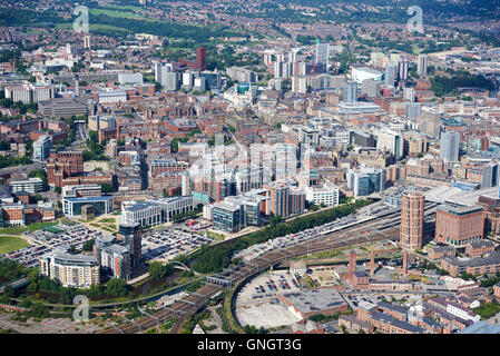 Leeds City Centre from the air, featuring the business district, West Yorkshire, Northern England, UK Stock Photo