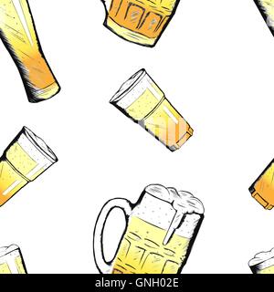Vector beer glasses and mugs in hand drawn style Stock Vector