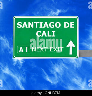 SANTIAGO DE CALI road sign against clear blue sky Stock Photo