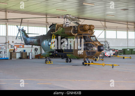 French Army Puma helicopter in a hangar at it's home base Etain-Rouvres Stock Photo