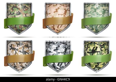 Heraldic shields logo. Army security and military badge icons, game ...