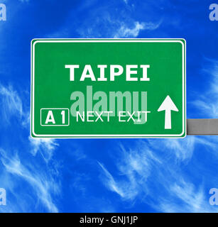 TAIPEI road sign against clear blue sky Stock Photo