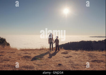Brother and sister holding hands, Mount Tamalpais, California, United States Stock Photo
