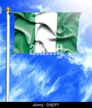 Blue sky and mast with hanged waving flag of Myanmar Stock Photo - Alamy