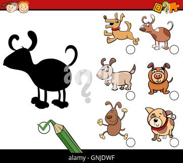 shadows game with cartoon dog on Christmas coloring book page Stock ...