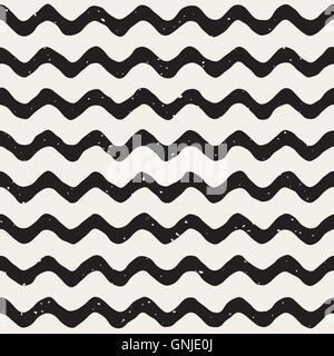 Vector Seamless Hand Drawn Horizontal Wavy Lines Grunge Pattern Stock Vector