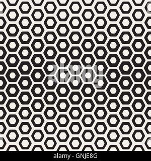 Vector Seamless White And Black Hexagon Halftone HoneyComb Pattern Stock Vector