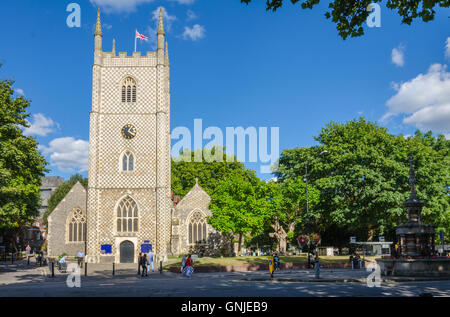 A view of the front of Reading Minster of St. Mary the Virgin church in Reading, Berkshire, UK. Stock Photo