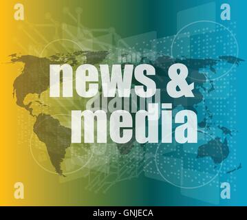 News and press concept: words News and media on digital screen vector quotation marks with thin line speech bubble. concept of c Stock Vector