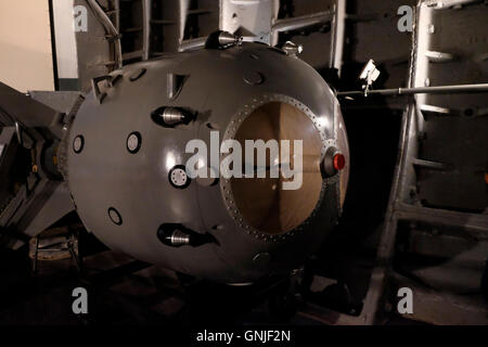 The first Soviet atomic bomb 'RDS-1' also known as Izdeliye 501 (device 501) which was the nuclear bomb used in the Soviet Union's first nuclear weapon test displayed inside the Tagansky Protected Command Point, also known as bunker-42 a once-secret military complex, bunker, and Spare Long-Range Aviation Command Post located 65 meters below the streets of Moscow, the actual formerly secret location where military Soviet leaders could retreat in the event of an atomic attack on Russia. central Moscow Russia Stock Photo