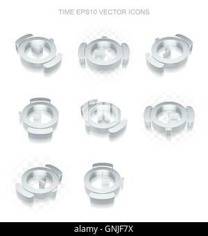 Timeline icons set: different views of metallic Hand Watch, transparent shadow, EPS 10 vector. Stock Vector