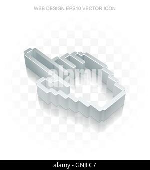 Web design icon: Flat metallic 3d Mouse Cursor, transparent shadow, EPS 10 vector. Stock Vector
