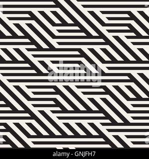 Vector Seamless Black And White Horizontal Diagonal Lines Irregular Pattern Stock Vector