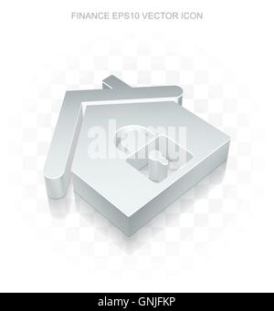 Finance icon: Flat metallic 3d Home, transparent shadow, EPS 10 vector. Stock Vector
