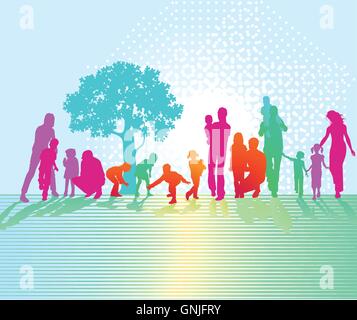 colorful family in nature Stock Vector