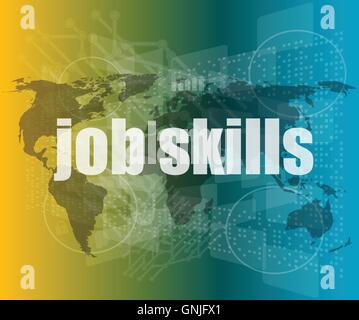 words job skills on digital screen, business concept vector quotation marks with thin line speech bubble. concept of citation, i Stock Vector