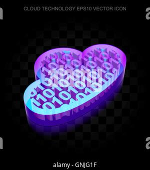 Cloud computing icon: 3d neon glowing Cloud With Code made of glass, EPS 10 vector. Stock Vector