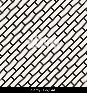 Vector Seamless Black And White Brick Pavement Diagonal Lines Pattern Stock Vector