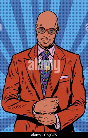 Retro hipster African American, black man, elegant suit and sung Stock Vector