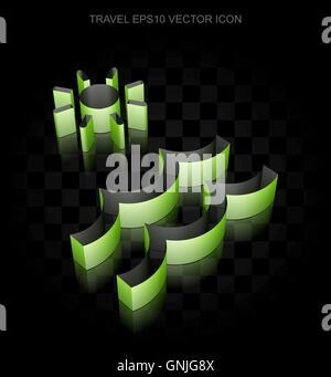 Vacation icon: Green 3d Beach made of paper, transparent shadow, EPS 10 vector. Stock Vector