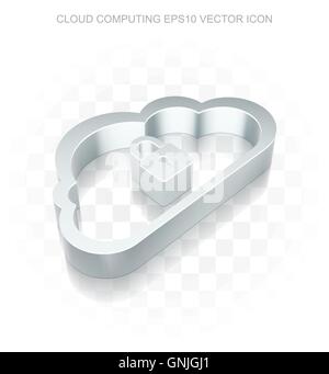 Cloud networking icon: Flat metallic 3d Cloud, transparent shadow, EPS 10 vector. Stock Vector