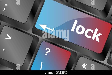 Privacy concept: computer keyboard with lock word on enter button . keyboard keys. vector illustration Stock Vector