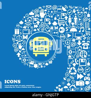 Bus icon . Nice set of beautiful icons twisted spiral into the center of one large icon. Vector Stock Vector