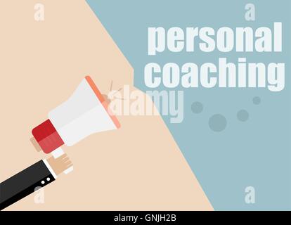 personal coaching. Megaphone Flat design vector business illustration concept Digital marketing business man holding megaphone f Stock Vector
