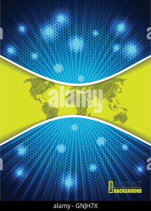 Abstract hexagon brochure with world map Stock Vector