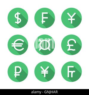 Set symbols of world currencies, vector illustration. Stock Vector