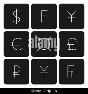 Set symbols of world currencies, vector illustration. Stock Vector