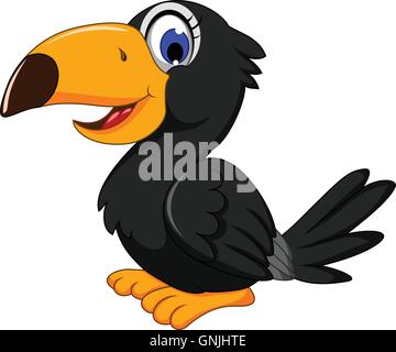 cute black bird cartoon Stock Vector