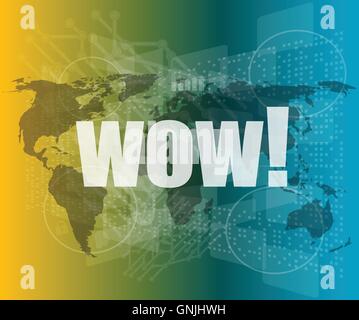 wow word on digital screen, global communication concept vector quotation marks with thin line speech bubble. concept of citatio Stock Vector