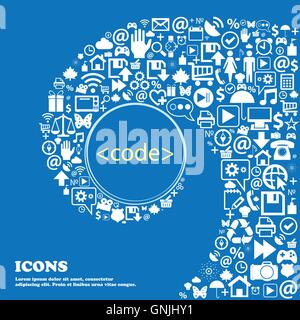 Code sign icon. Programming language symbol . Nice set of beautiful icons twisted spiral into the center of one large icon. Vect Stock Vector