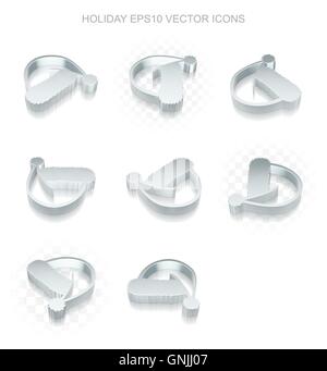 Entertainment icons set: different views of metallic Christmas Hat, transparent shadow, EPS 10 vector. Stock Vector