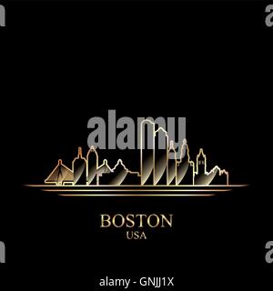 Gold silhouette of Boston on black background Stock Vector