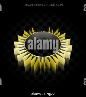 Travel icon: Yellow 3d Sun made of paper, transparent shadow, EPS 10 vector. Stock Vector