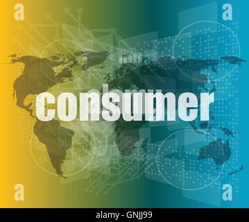 consumer words on digital touch screen interface - business concept vector quotation marks with thin line speech bubble. concept Stock Vector
