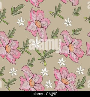 Seamless texture with tropical pink flower. Stock Vector